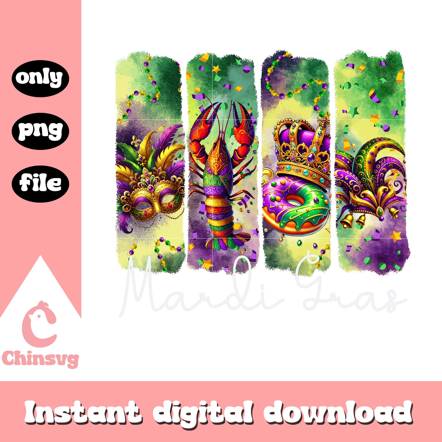 Vintage mardi gras white symbol design png, mardi gras beads png