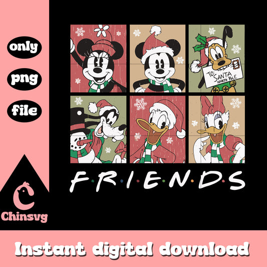 Vintage mickey friends christmas design png, christmas mickey and friends png