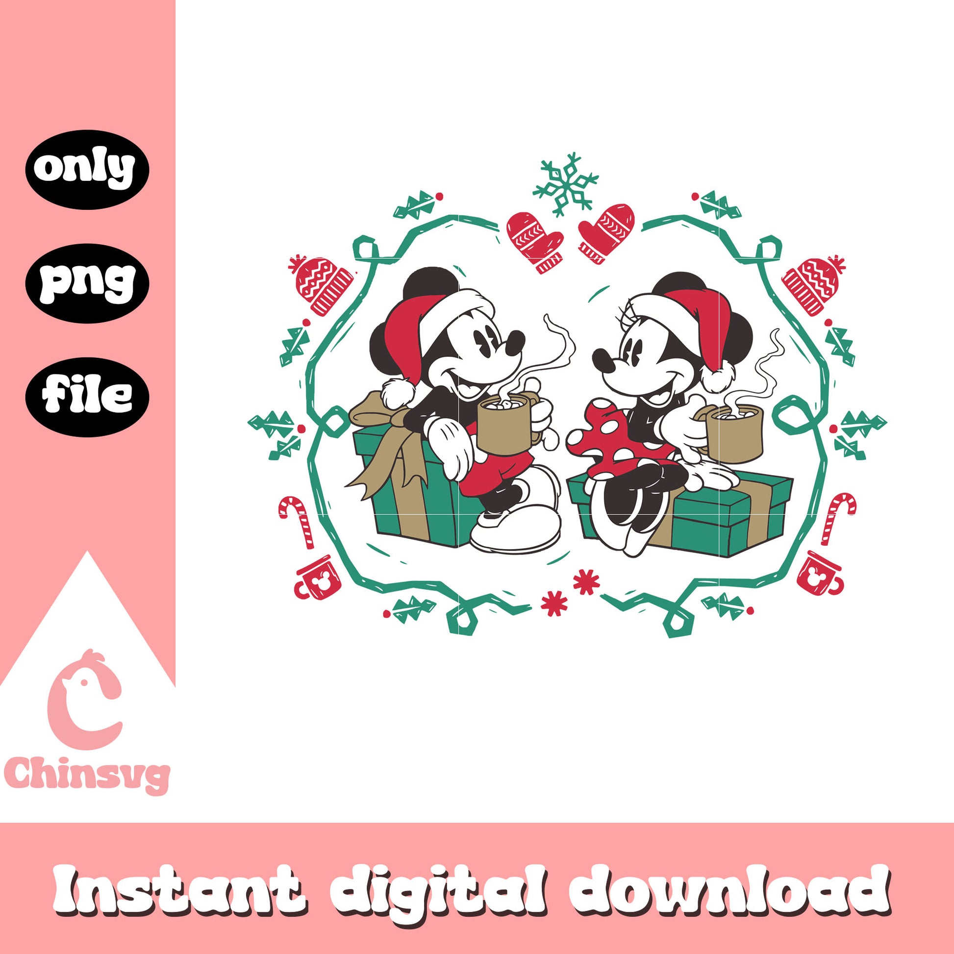 Vintage minnie mickey christmas gifts png, mickey with minnie png