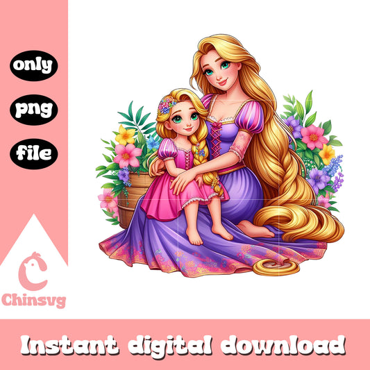Vintage mom and daughter png, disney princess, rapunzel png