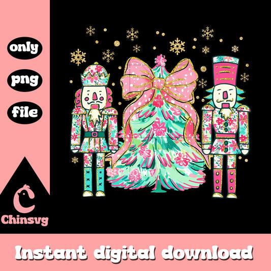 Vintage nutcracker coquette bow christmas tree png, x mas png