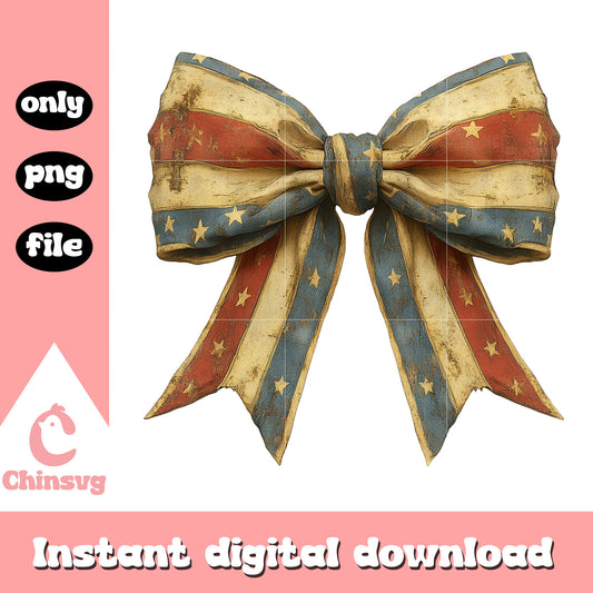 Vintage preppy america flag coquette bow png, fourth of july png