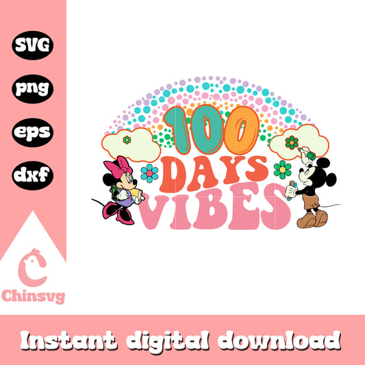 Vintage rainbow 100 days vibes svg, school drawing svg