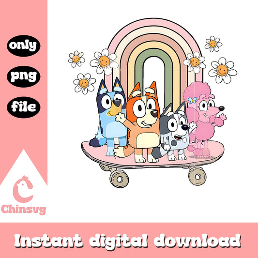 Vintage rainbow bluey and friends png, cartoon friends png