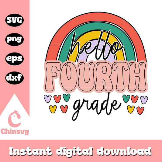 Vintage rainbow fourth grade design svg, school grade svg