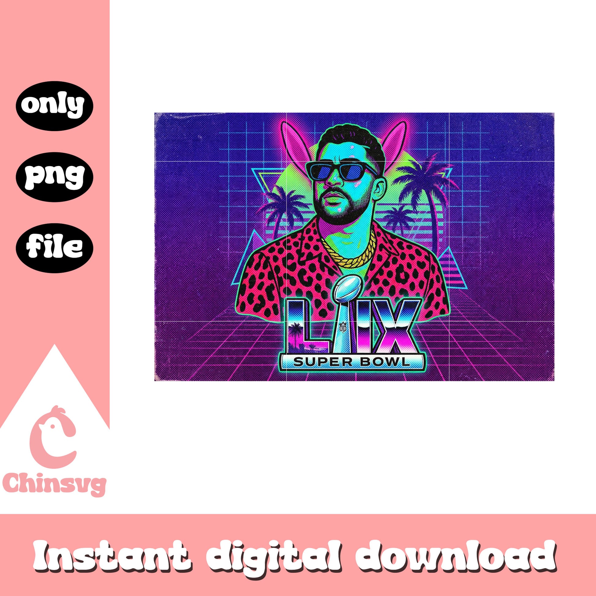 Vintage super bowl lix design png, bad bunny concert png, nfl bad bunny png