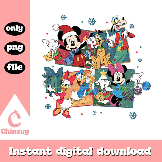 Vintage winter christmas mickey friends png, christmas season png