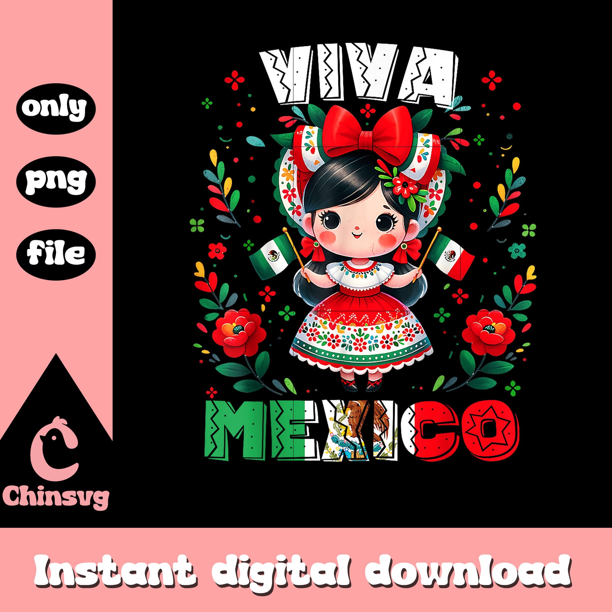 Viva mexico little girl flag png, mexican independance​ png
