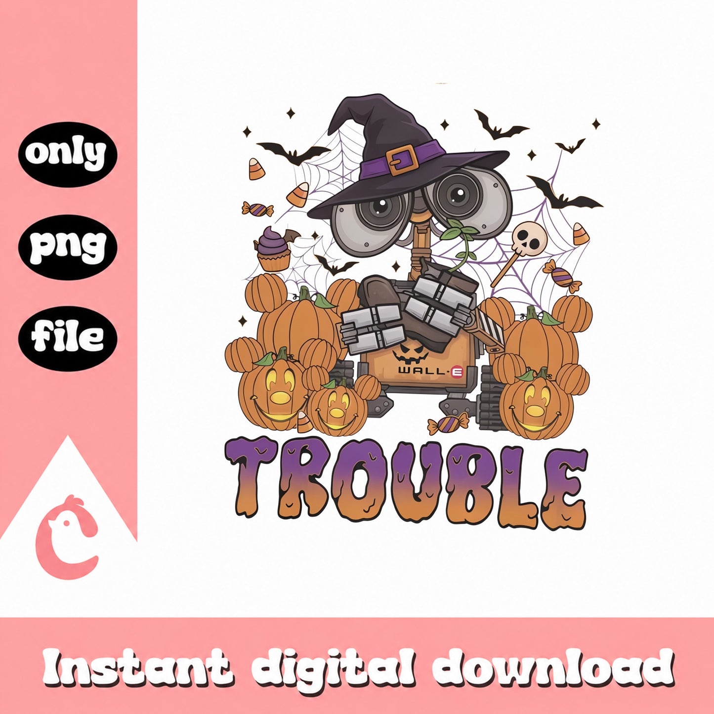 Wall E Halloween Trouble PNG, Disney Pixar Halloween, Cute Robot PNG