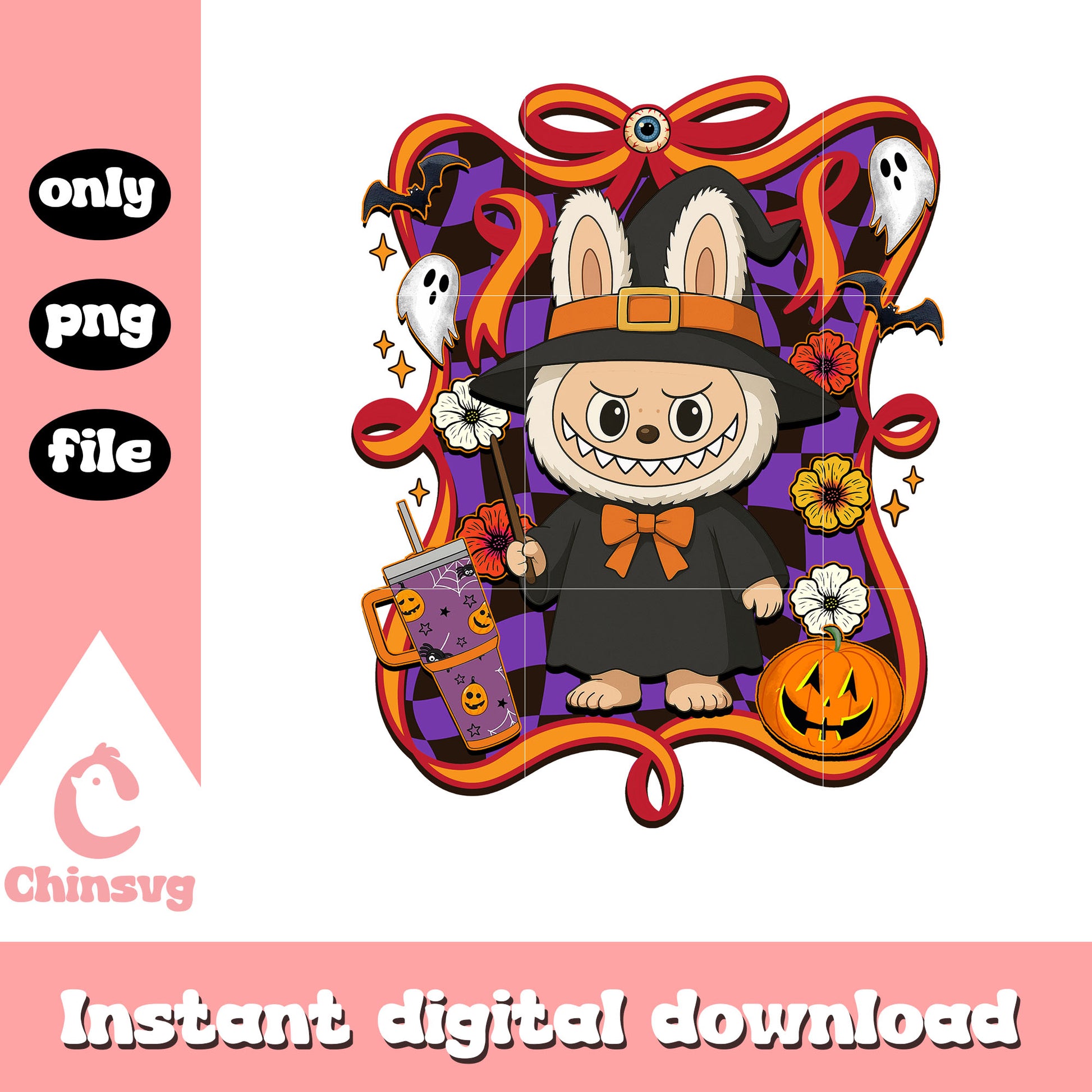 Wandering witch halloween labubu bow png, halloween witch png