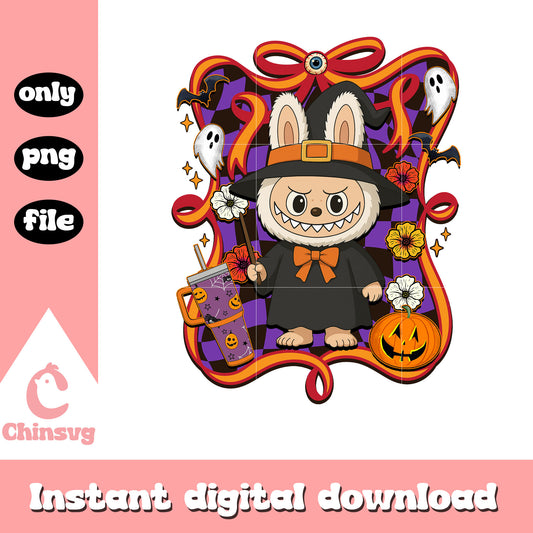 Wandering witch halloween labubu bow png, halloween witch png