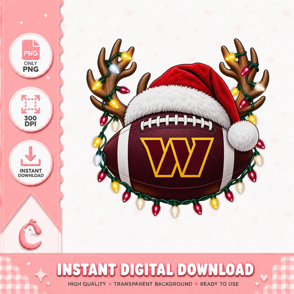 Washington Football Christmas PNG, Reindeer Antlers, PNG