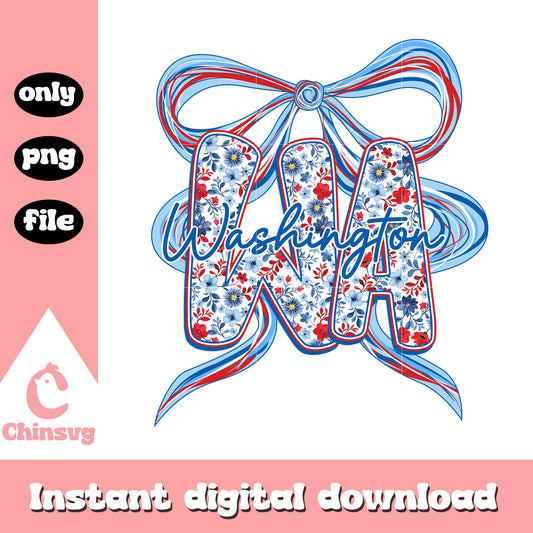 Washington text Coquette red blue bow png, Washington usa bow png