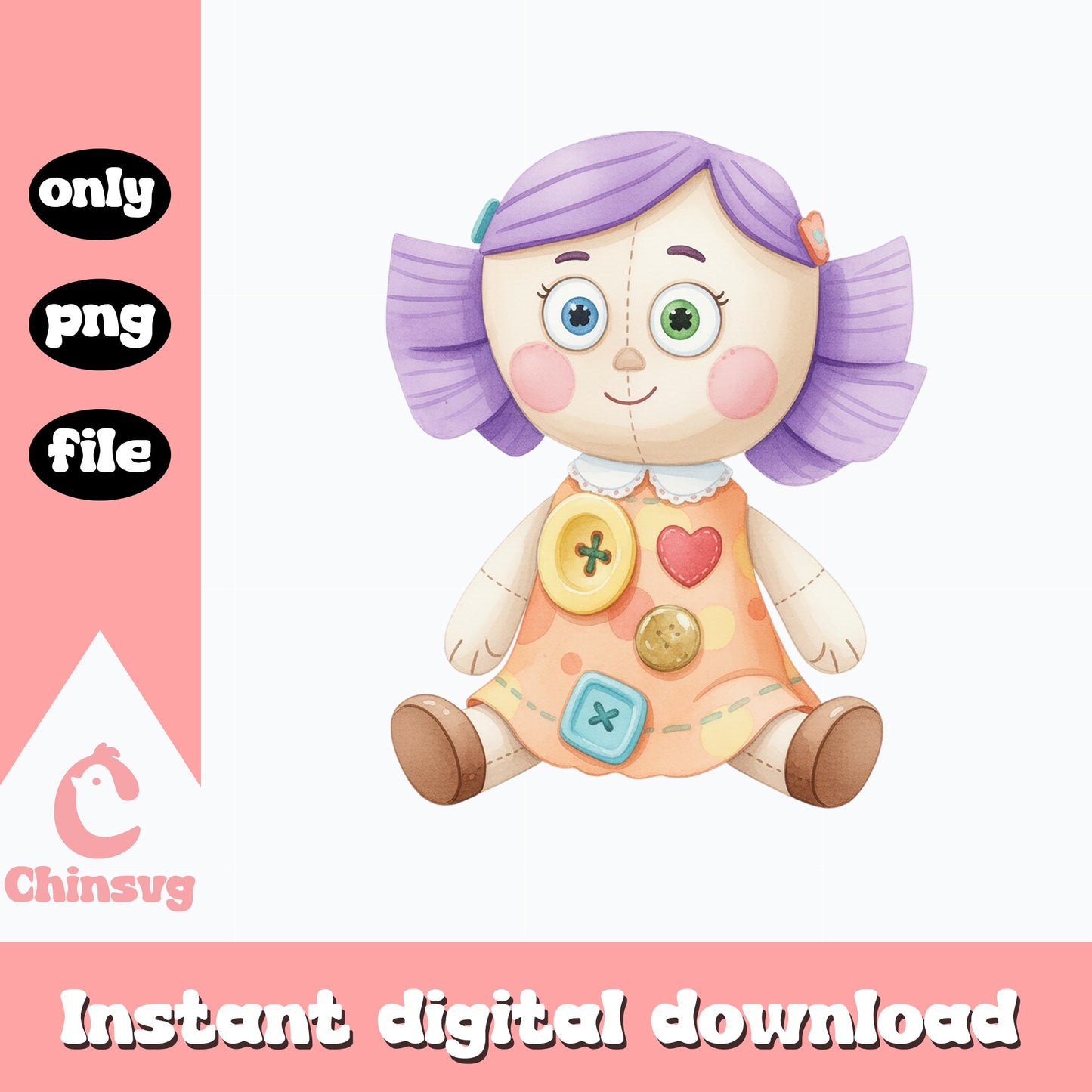Watercolor Rag Doll Clipart PNG, Cute Doll PNG, Kids Toy PNG