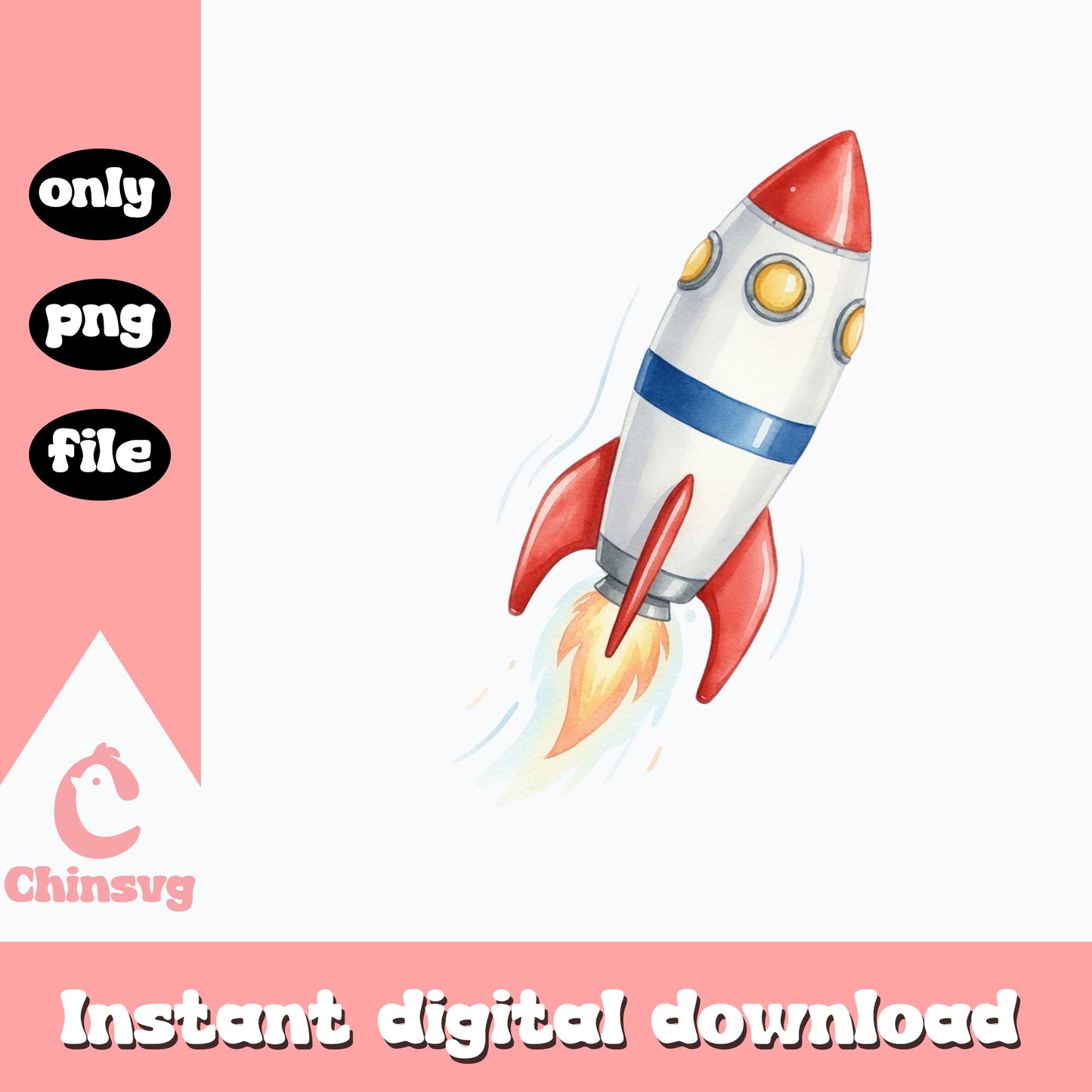 Watercolor Rocket Ship Clipart, Space Rocket PNG, Kids PNG