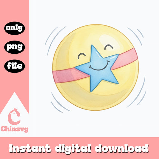 Watercolor Star Ball Clipart PNG, Cute Star Hugging, Kids PNG
