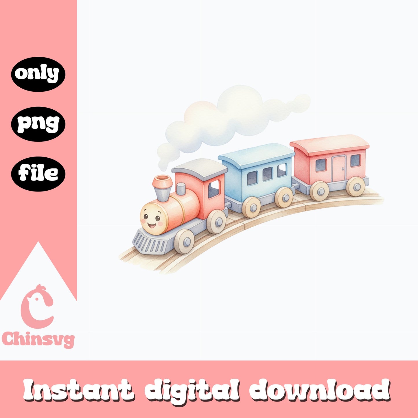 Watercolor Toy Train PNG, Cute Kids Train Clipart, Baby PNG
