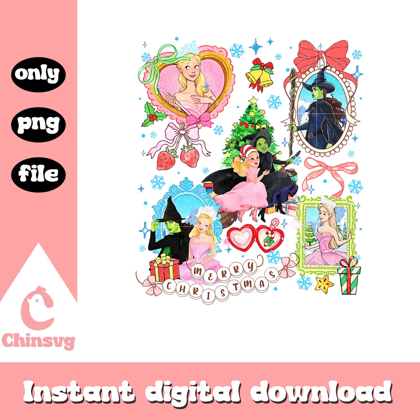 Watercolor disney wicked christmas coquette bow png, disney png