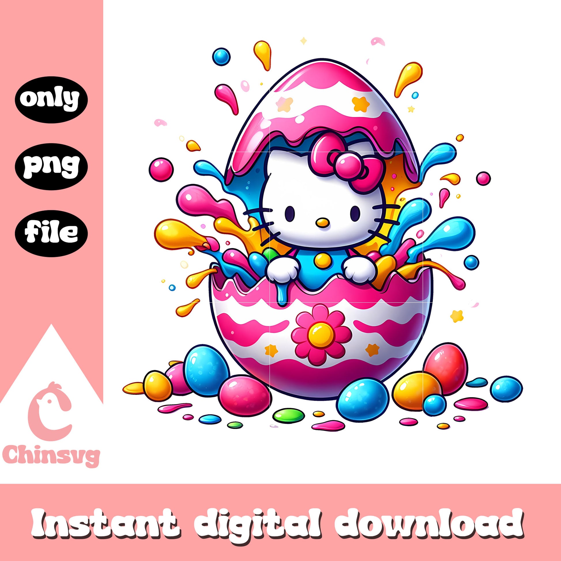 Watercolor egg and hello kitty png, easter eggs png, hello kitty png