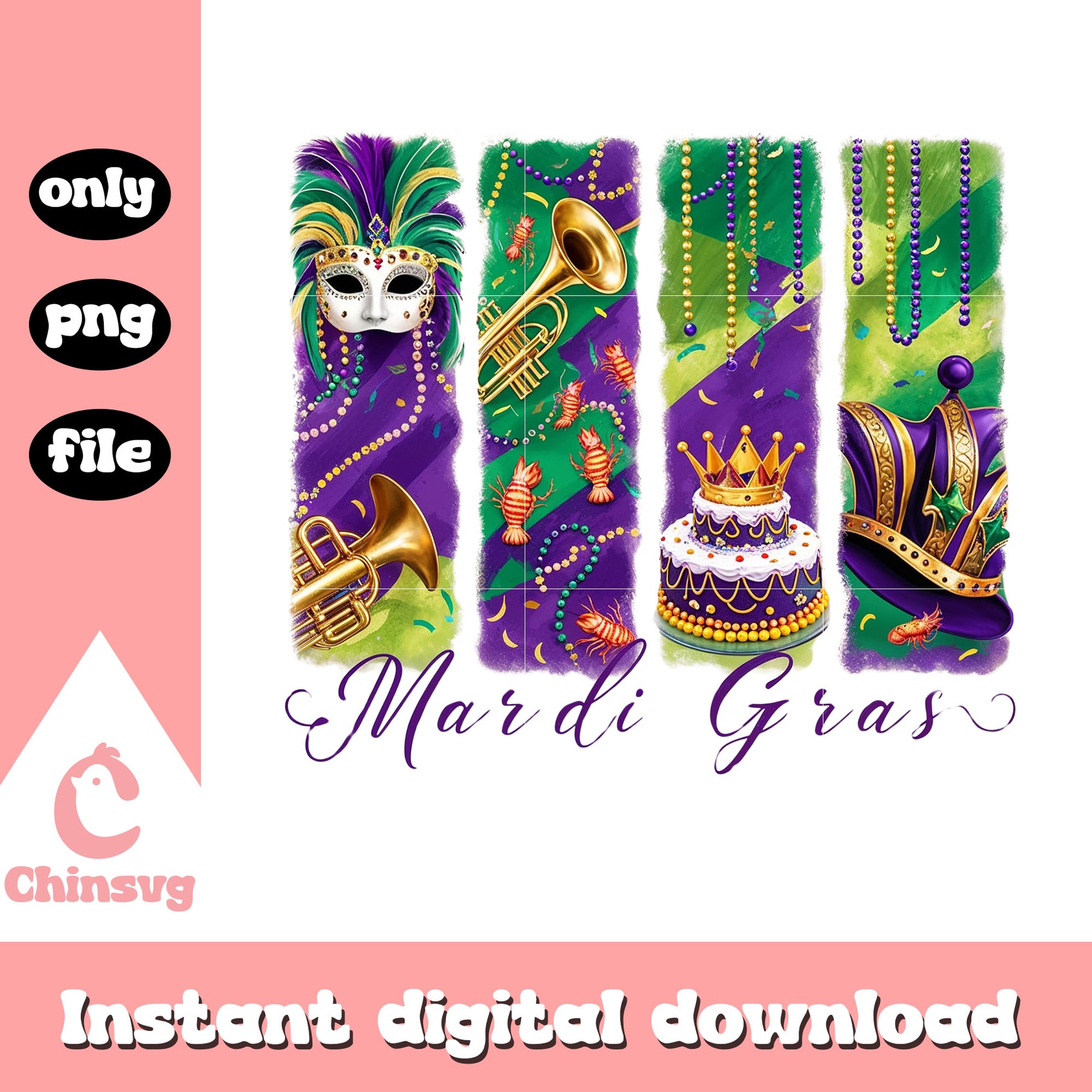 Watercolor poster mardi gras png, mardi gras new orleans​ png