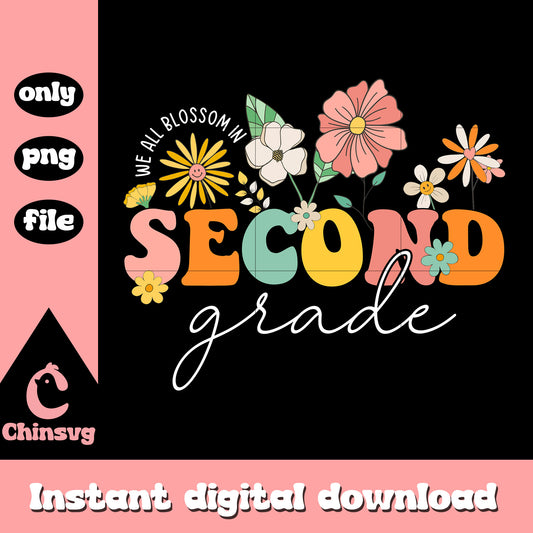 We all blossom in second grade floral png, back to school season png 