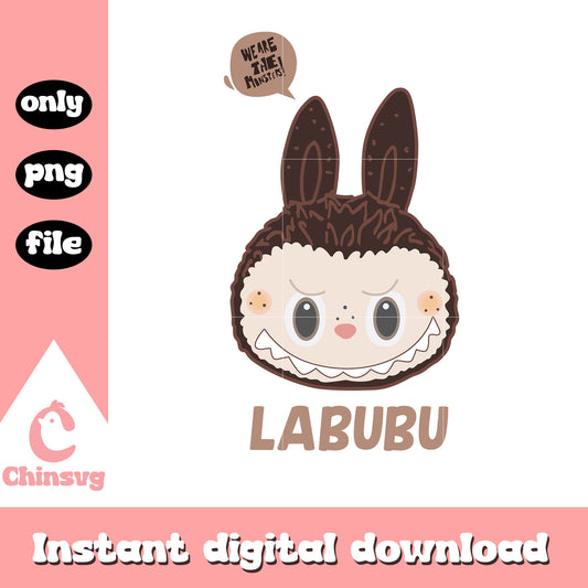 We are monsters labubu face clipart design png, labubu brown color png