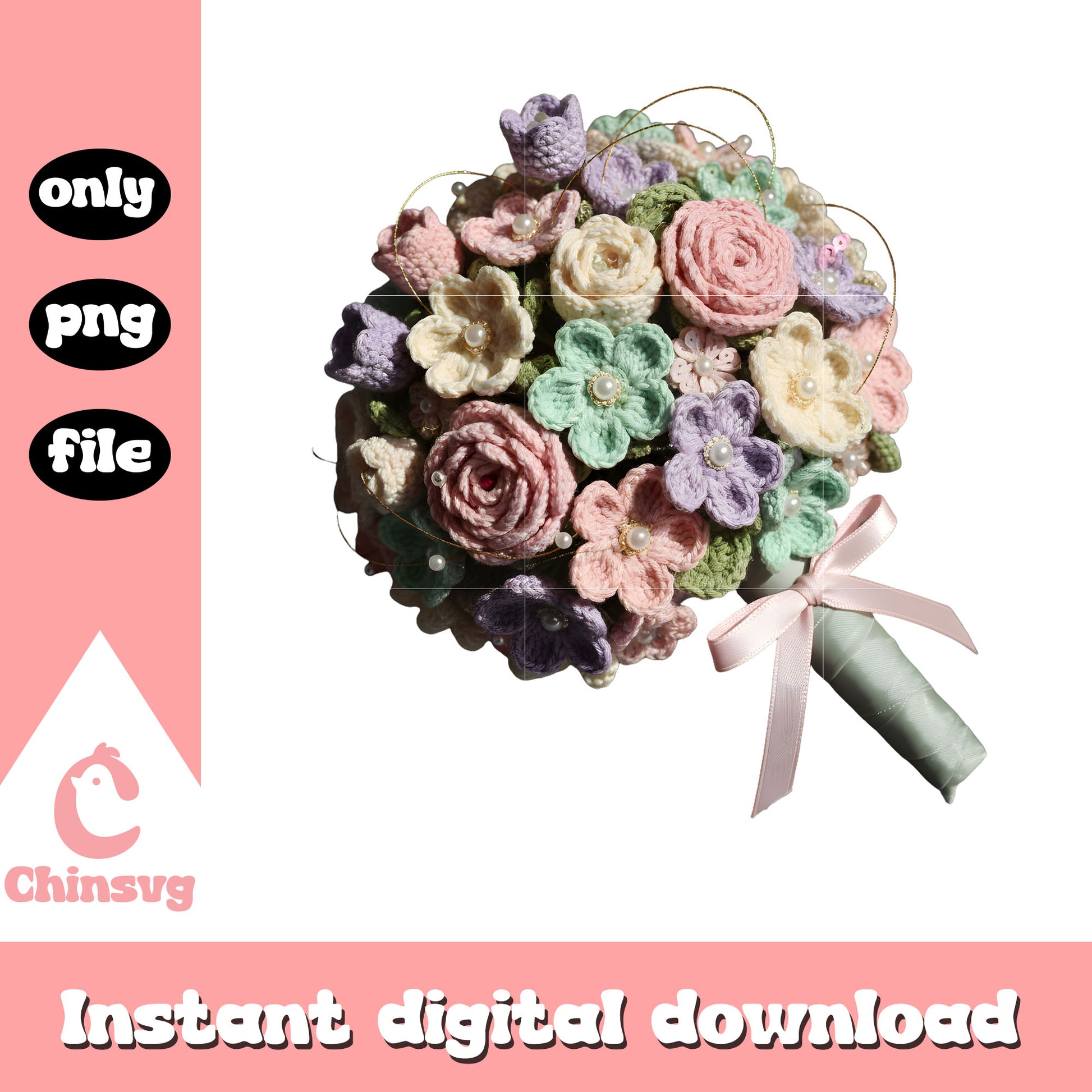 Wedding flower digital crochet png, valentines day flower png
