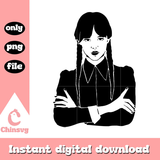Wednesday addams black white portrait design png, wednesday addams png