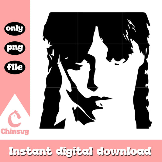 Wednesday addams face black white png, wednesday addams clipart png