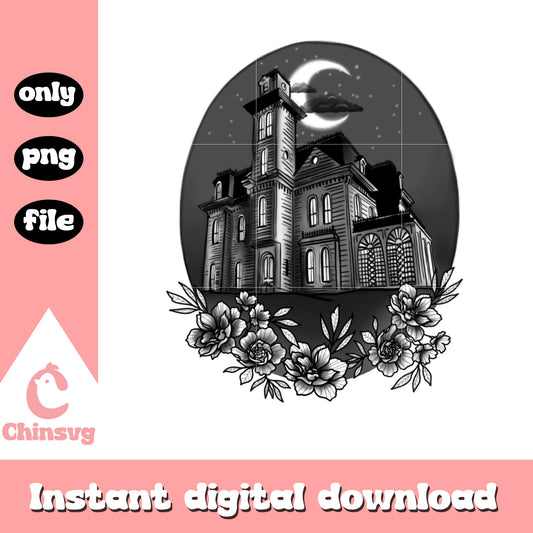 Wednesday addams house black white design png, wednesday house png