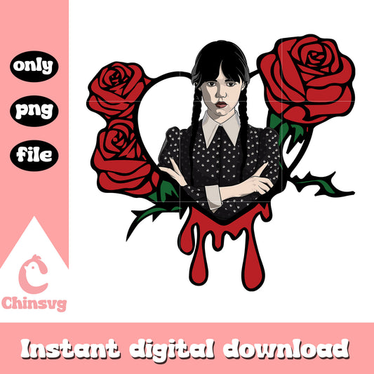 Wednesday addams in heart clipart png, wednesday addams movie png