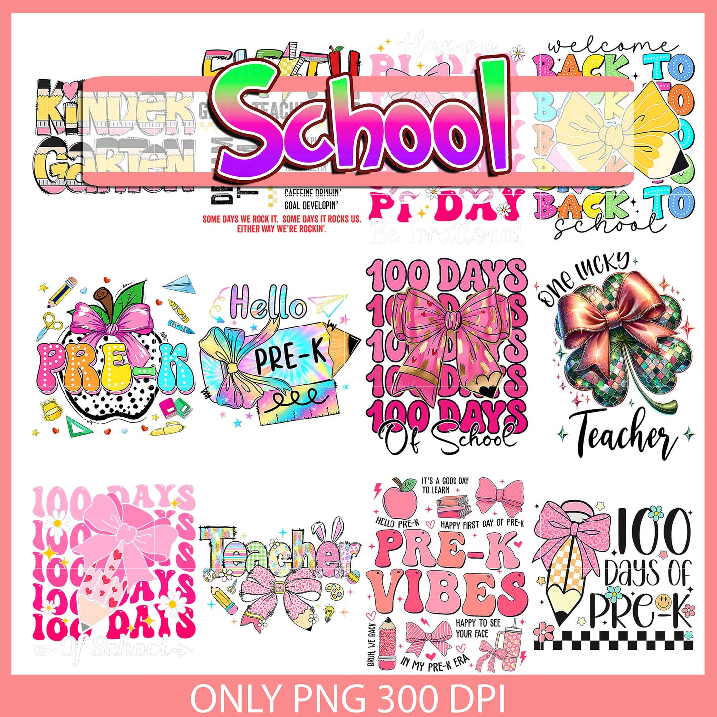 Welcome school design bundle png, 100 days of school​ png