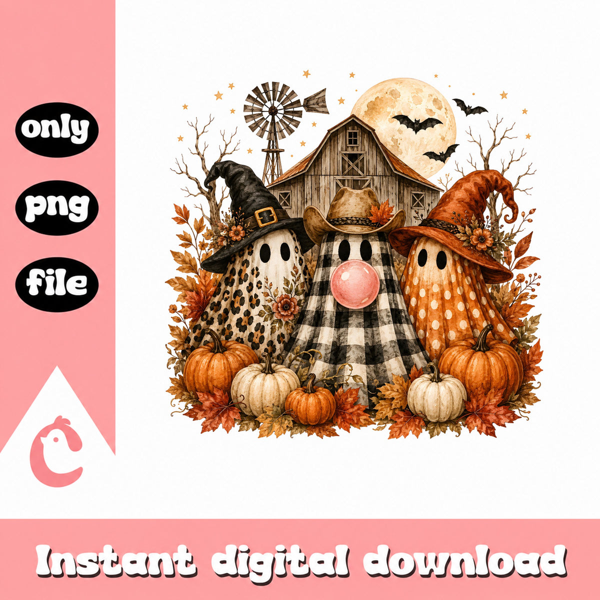 Western Halloween Ghost PNG, Fall Pumpkin Ghost Sublimation, Halloween PNG