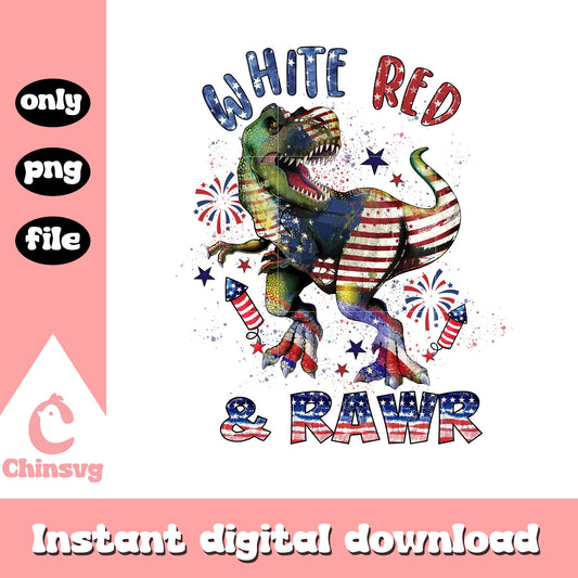 White red and rawr 4th july png, rex dragon png, 4th of july png