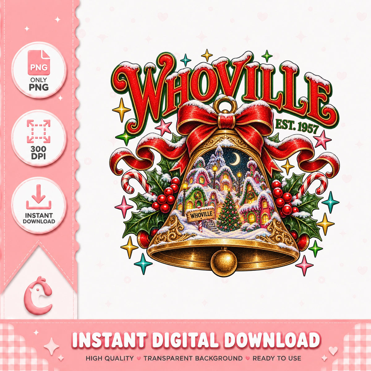 Whoville Christmas Bell PNG, Holiday Clipart, Instant Download PNG