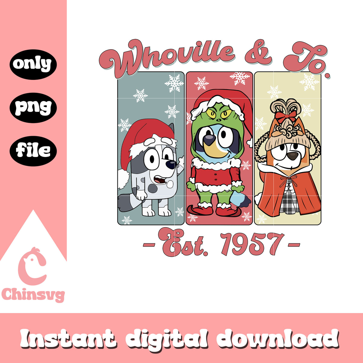 Whoville & co. est 1957 bluey png, bluey merry christmas png