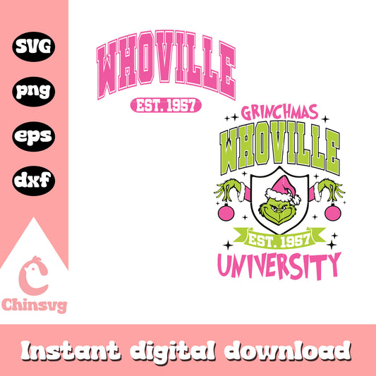 Whoville est 1957 christmas pink design svg, the grinch whoville​ svg