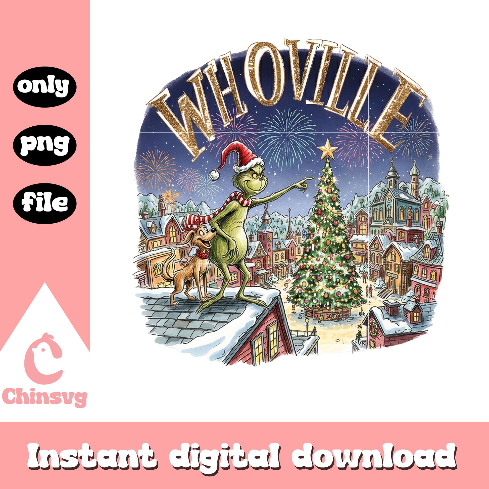 Whoville christmas decorations png, grinch max png