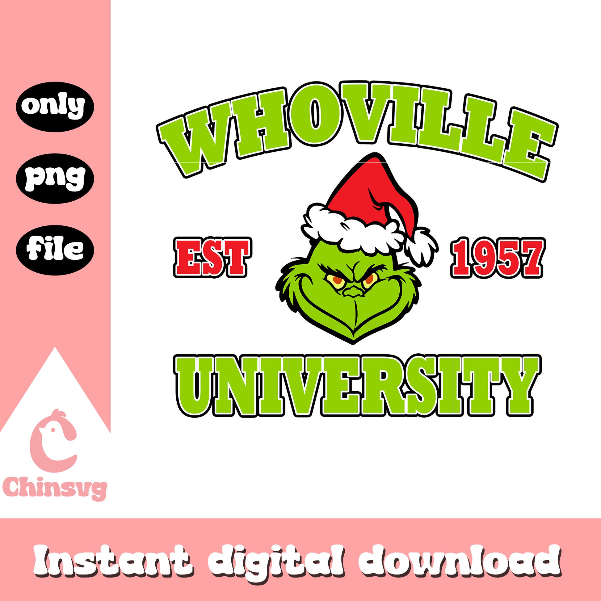 Whoville university est 1967  png, grinch face png