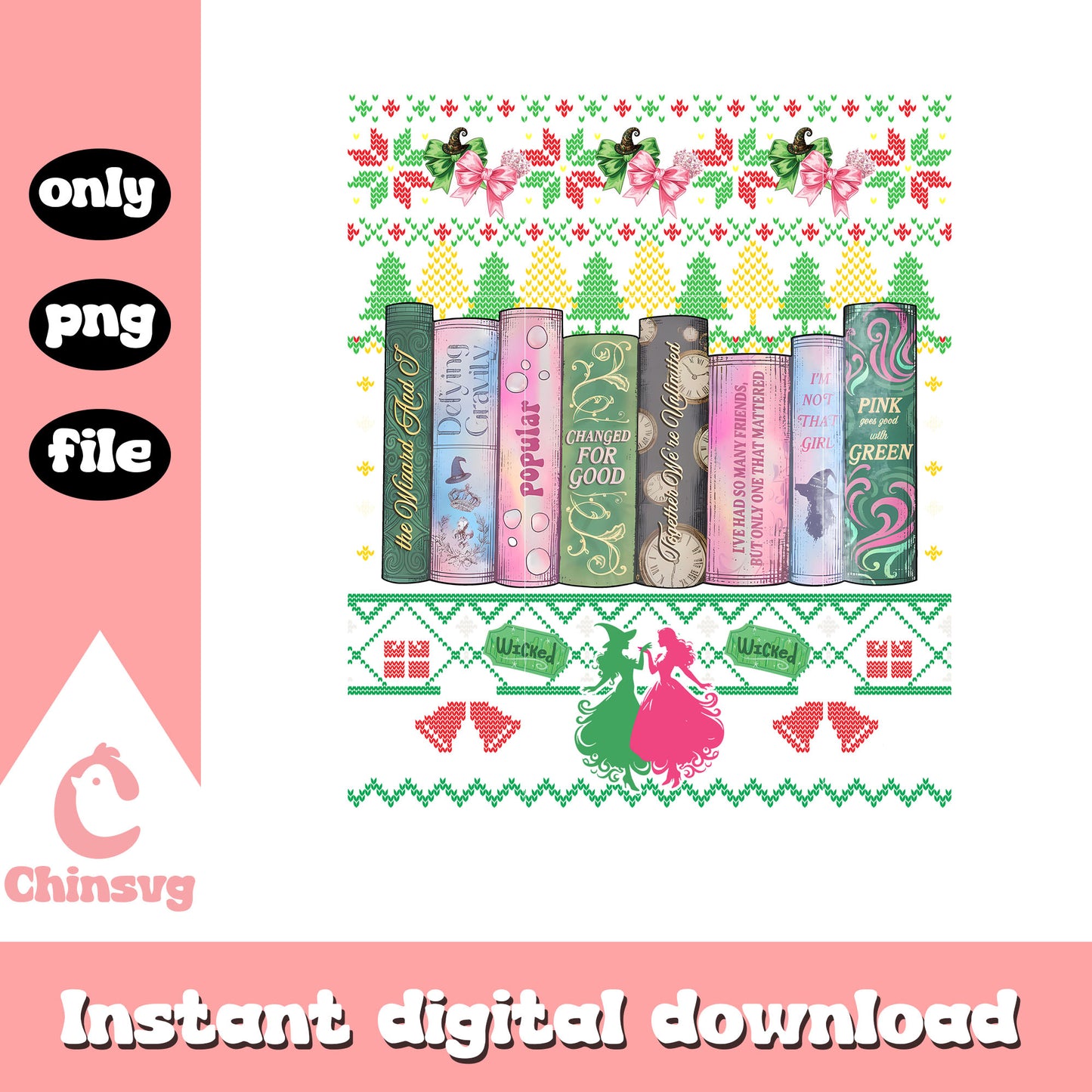 Wicked changed for good book retro xmas png, happy x mas png 