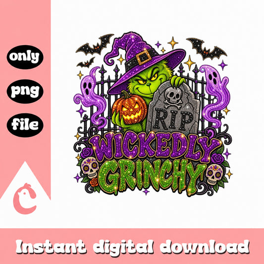 Wickedly Grinchy Halloween PNG, Grinch Witch Design, Spooky PNG