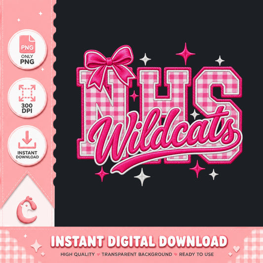 Wildcats Pink Gingham PNG, School Spirit Mascot, Cheer PNG