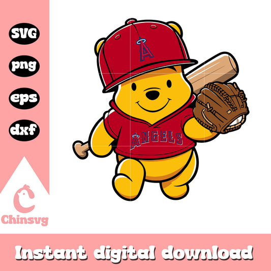 Winnie The Pooh los angeles baseball svg, pooh svg, baseball svg