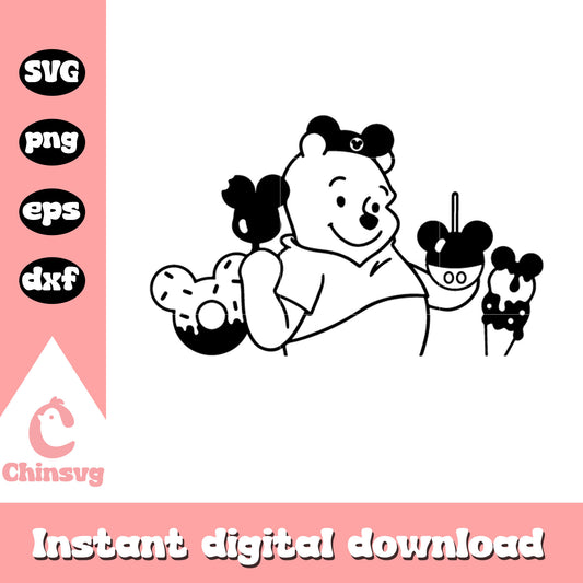 Winnie The Pooh snacks outline svg, pooh svg, disney svg