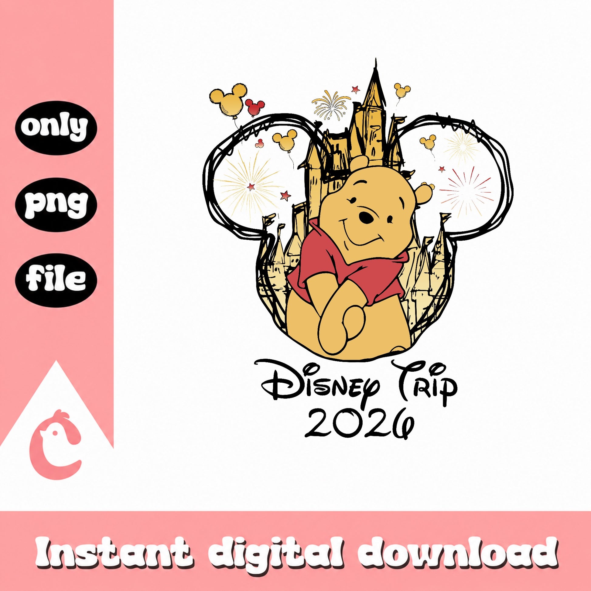 Winnie The Pooh Disney Trip 2026 PNG, Disney Castle PNG, Family Trip PNG