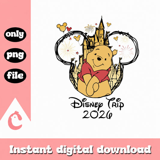 Winnie The Pooh Disney Trip 2026 PNG, Disney Castle PNG, Family Trip PNG