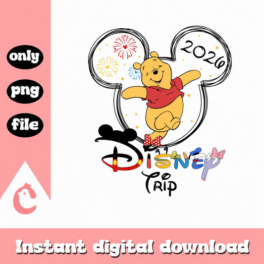Winnie The Pooh Disney Trip 2026 PNG, Disney Vacation PNG, Mickey Ears PNG
