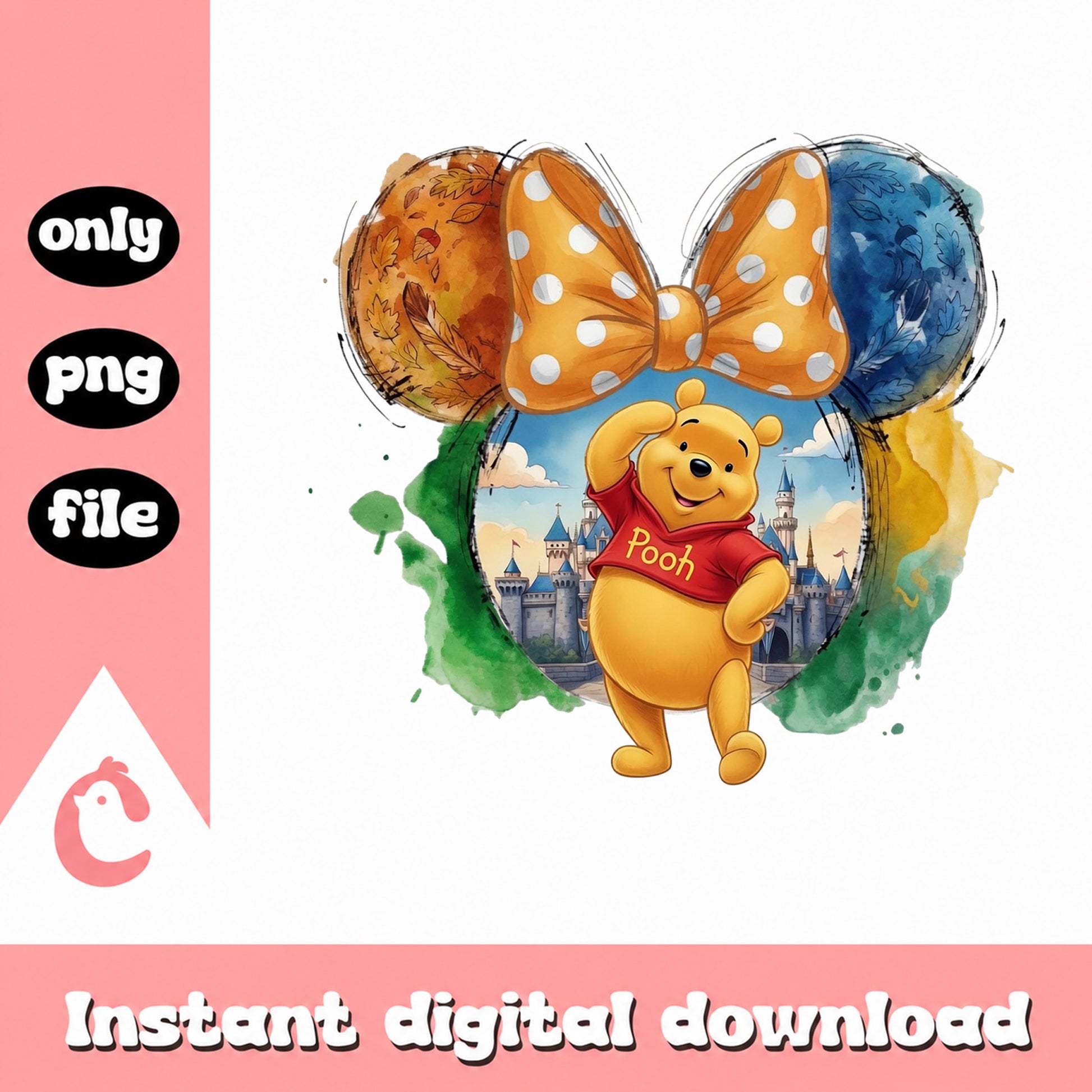 Winnie The Pooh Mickey Ears PNG, Disney Castle PNG, Watercolor PNG