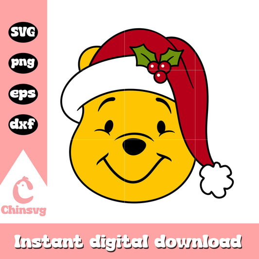 Winnie the pooh santa hat svg, disney christmas pooh bear​ svg