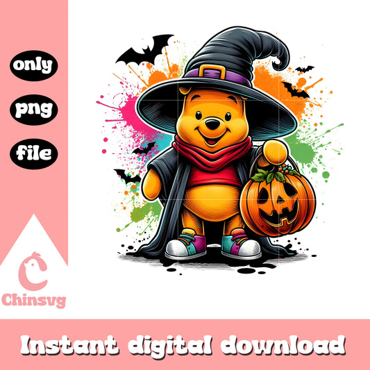 Winnie pooh witch pumpkin halloween splatted effect png, halloween winnie the pooh png